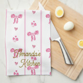 Roze Waterverf Bow Stripes Coquette Esthetisch Theedoek (Quarter Fold)