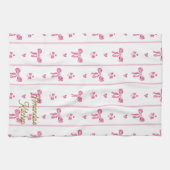 Roze Waterverf Bow Stripes Coquette Esthetisch Theedoek (Horizontaal)