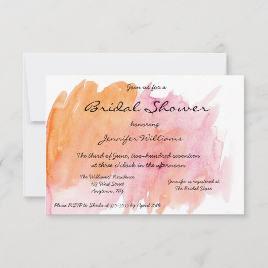 Roze Waterverf Bridal Shower Invitations Kaart (Voorkant)