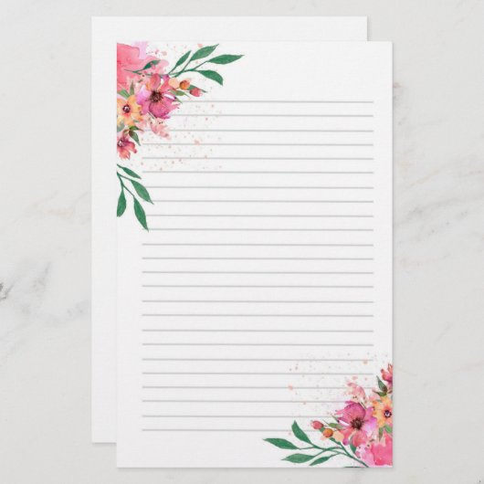 Roze Waterverf Briefpapier (Voorkant / Achterkant)