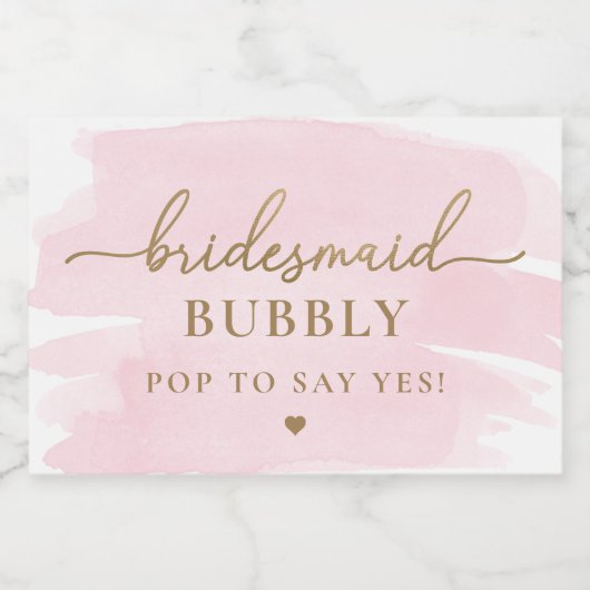 Roze Waterverf bruidsmeisje voorstel mousserende w Sparkling Wijnetiket (Enkel label)