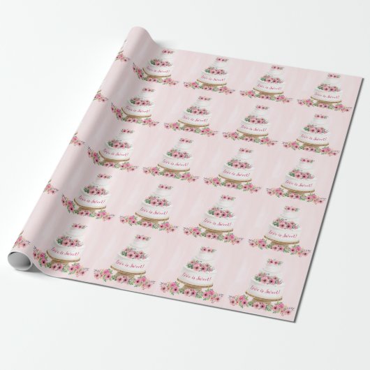 Roze Waterverf bruiloft Cadeaupapier (Uitgerold)
