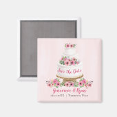Roze Waterverf bruiloft Cake Save the Date Magneet (Voorkant / Achterkant)