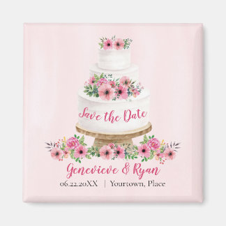 Roze Waterverf bruiloft Cake Save the Date Magneet