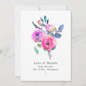 Roze waterverf bruiloft met bloemen bedankkaart (Voorkant)