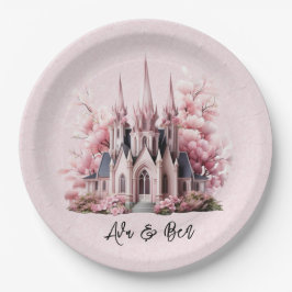 Roze Waterverf bruiloft Papieren Bordje