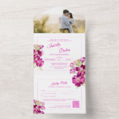 Roze waterverf bruiloft QR-code RSVP All In One Uitnodiging (Binnen)