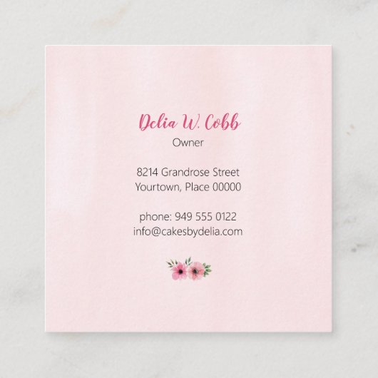 Roze Waterverf bruiloft Vierkante Visitekaartje (Achterkant)