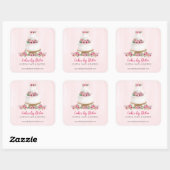 Roze Waterverf Bruiloftstaart Promotie Vierkante Sticker (Vel)