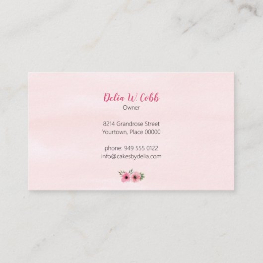 Roze waterverf bruiloftstaart visitekaartje (Achterkant)