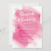 Roze Waterverf Brunch & Bubely Shower-uitnodiging Kaart (Voorkant)