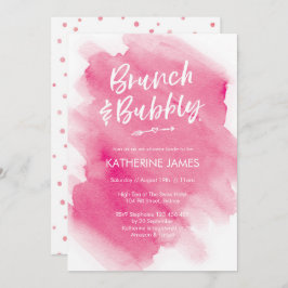 Roze Waterverf Brunch & Bubely Shower-uitnodiging Kaart