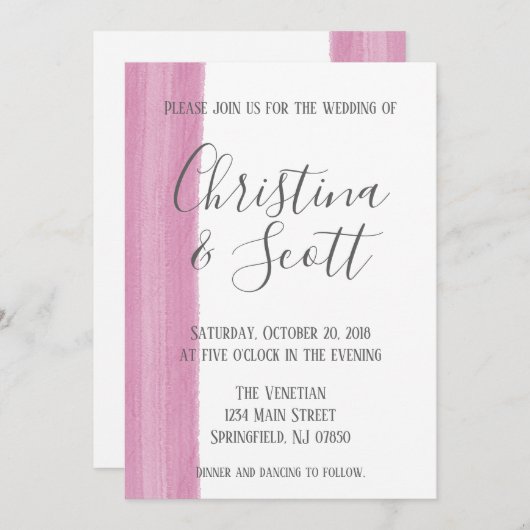 Roze Waterverf Brushstroke bruiloft uitnodiging (Voorkant / Achterkant)