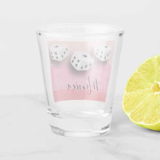 Roze Waterverf Bunco Speler Dice Monogram Shot Glas (Achterkant)