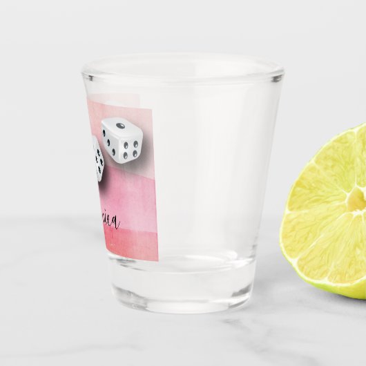 Roze Waterverf Bunco Speler Dice Monogram Shot Glas (Rechts)