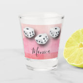 Roze Waterverf Bunco Speler Dice Monogram Shot Glas (Voorkant)
