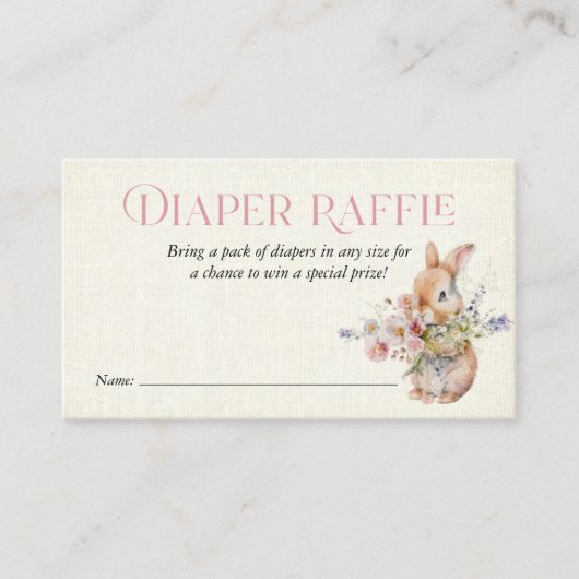 Roze Waterverf Bunny Diaper Raffle Insert Visitekaartje (Voorkant)