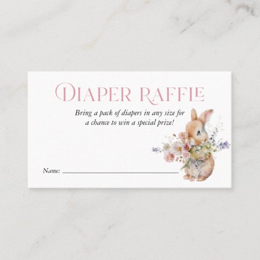 Roze Waterverf Bunny Diaper Raffle Insert Visitekaartje (Voorkant)