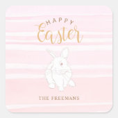 Roze Waterverf Bunny Happy Easter Gift Sticker (Voorkant)