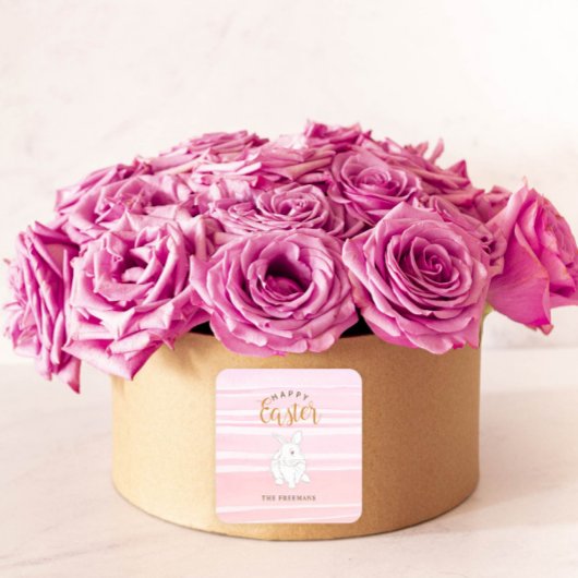 Roze Waterverf Bunny Happy Easter Gift Sticker