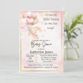 Roze Waterverf Bunny Rabbit ballonnen Baby shower Kaart (Staand voorkant)