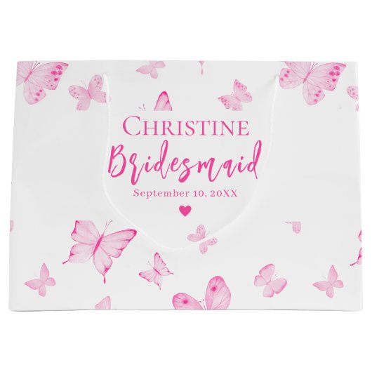 Roze Waterverf Butterflies Bridesmaid Hartelijk da Groot Cadeauzakje (Voorkant)