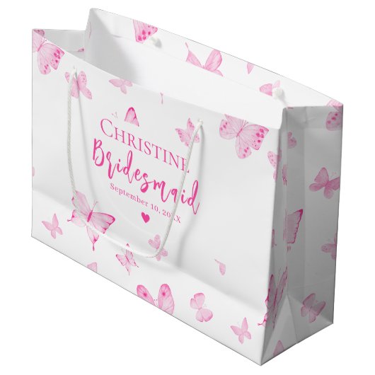 Roze Waterverf Butterflies Bridesmaid Hartelijk da Groot Cadeauzakje (Voorkant Gekanteld)
