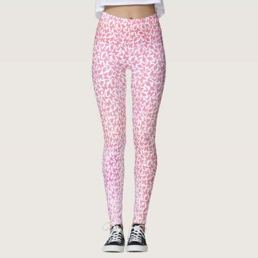Roze Waterverf Butterflies Patroon Leggings (Voorkant)