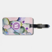 Roze Waterverf Cactus & Flowers | Monogram Bagagelabel (Achterkant horizontaal)