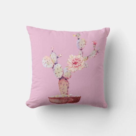 Roze Waterverf Cactus Kussen (Voorkant)