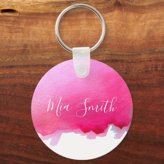 Roze waterverf cadeaunaam schattig meisje sleutelhanger (Voorkant)