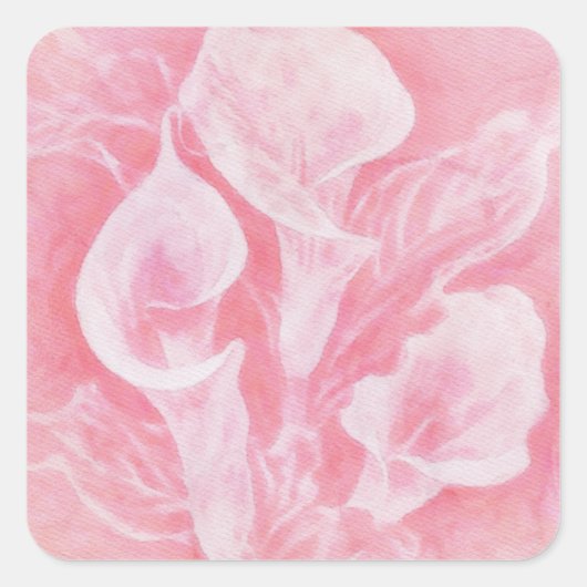 Roze Waterverf Calla Lillies Vierkante Sticker (Voorkant)