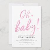 Roze Waterverf Calligrafie Baby shower Uitnodiging (Voorkant)