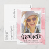 Roze Waterverf Calligrafie Foto Afstuderen Briefkaart (Voorkant / Achterkant)