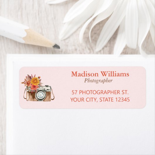 Roze  Waterverf Camera Fotografie Return Etiket (Insitu)