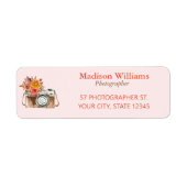 Roze  Waterverf Camera Fotografie Return Etiket (Voorkant)