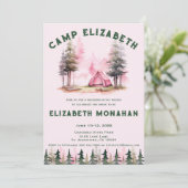 Roze Waterverf Camping Bachelorette weekend Kaart (Staand voorkant)