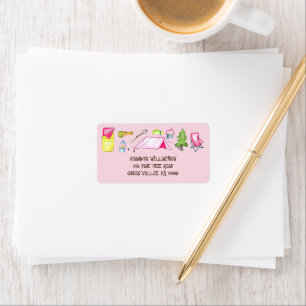 Roze Waterverf Camping Collage Adres Etiket