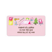  Roze Waterverf Camping Collage Adres Etiket (Voorkant)