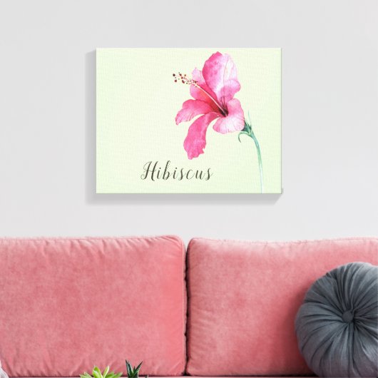 Roze Waterverf Canvas met hibiscus Flower Print (Insitu (Woonkamer))