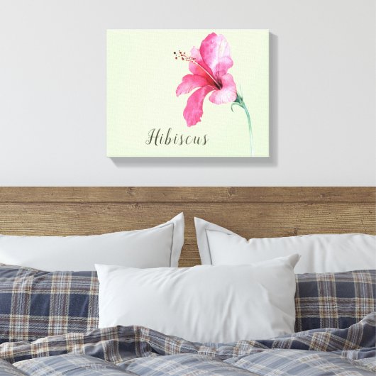 Roze Waterverf Canvas met hibiscus Flower Print (Insitu (Slaapkamer))