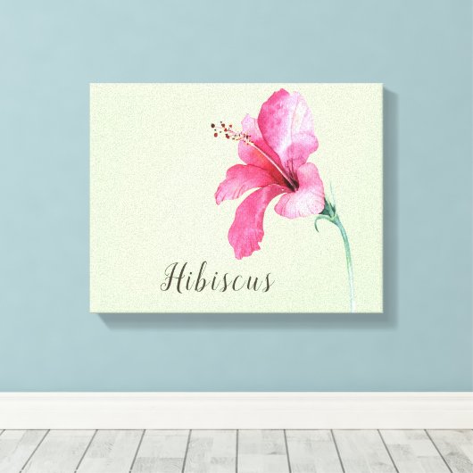 Roze Waterverf Canvas met hibiscus Flower Print (Insitu (Houten vloer))