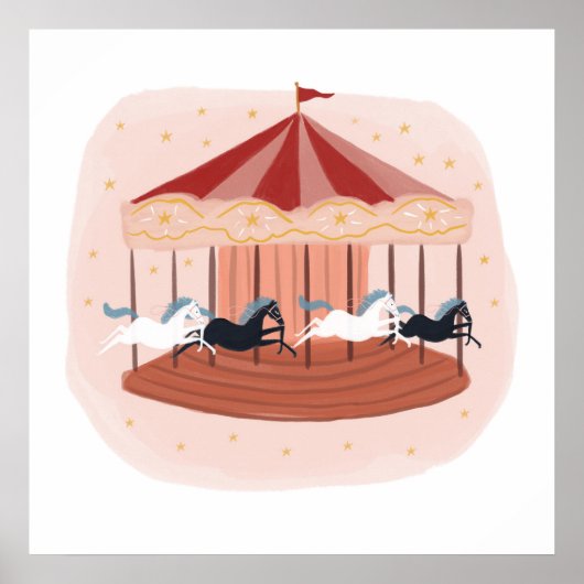 Roze Waterverf Carrousel Nursery Baby Kinder Room Poster (Voorkant)