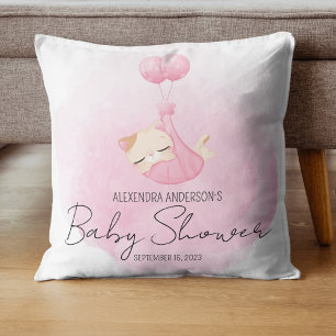 Roze waterverf cat keepsake voor baby meisje Showe Kussen