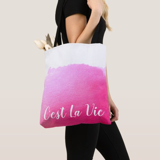 Roze waterverf C'est La Vie French quote chic Tote Bag (Dichtbij)