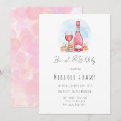 Roze Waterverf Champagne Brunch en Bubble Kaart (Voorkant / Achterkant)