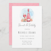Roze Waterverf Champagne Brunch en Bubble Kaart (Voorkant / Achterkant)