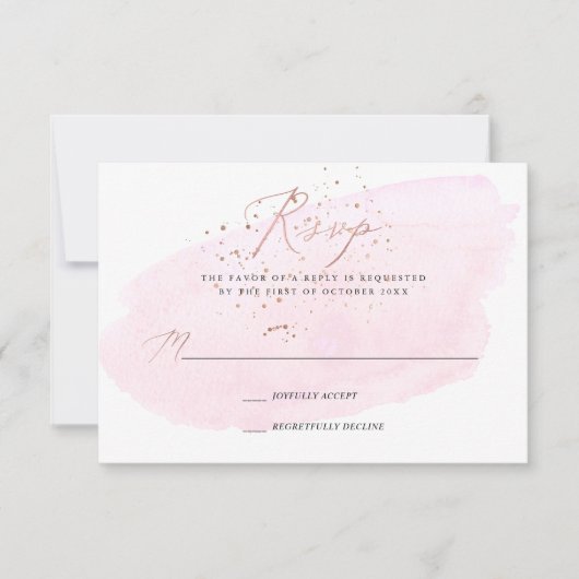 Roze Waterverf Champagne Bubbles + Calligrafie RSV Kaart (Voorkant)