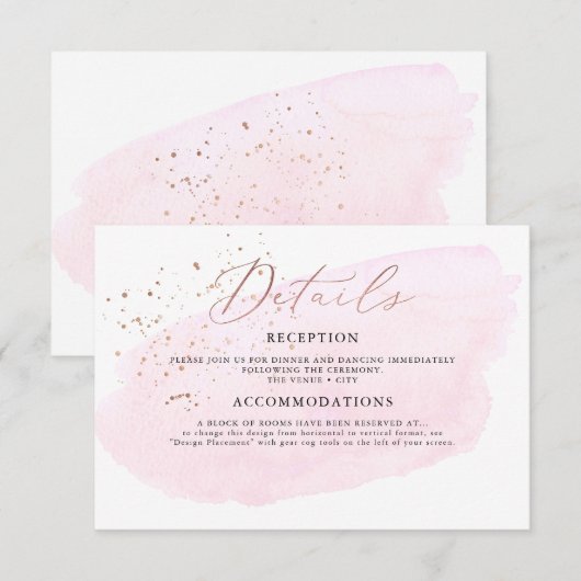 Roze Waterverf Champagne Bubbles Details Kaart (Voorkant / Achterkant)