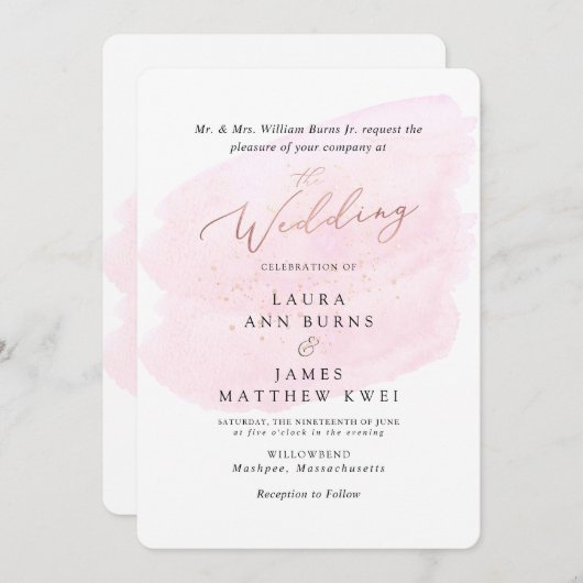 Roze Waterverf Champagne Bubbles Elegant Kaart (Voorkant / Achterkant)